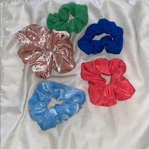 Assortment of Scrunchies & Silver Spiral Hair Tie
